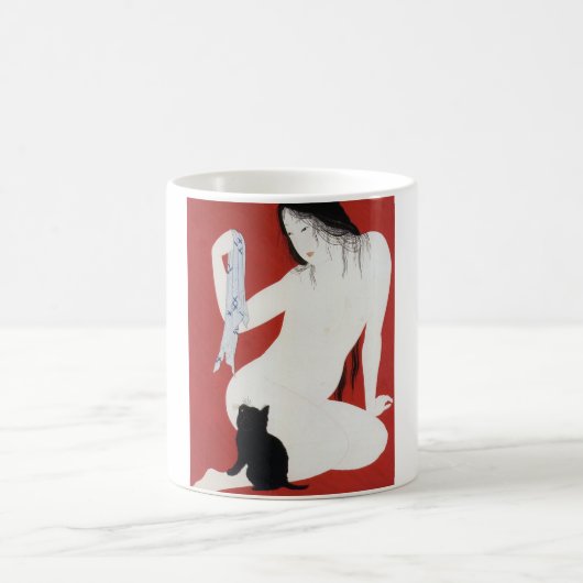 Frau und Black Kitten, Takahashi Shotei Kaffeetasse (Mittel)
