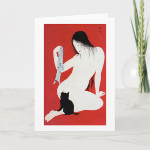 Frau und Black Kitten, Takahashi Shotei Karte