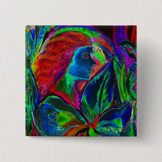 Frau und Blume, tiefe Farben (m4sol) Button (Vorderseite)
