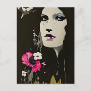 Frau und Blumen Postkarte