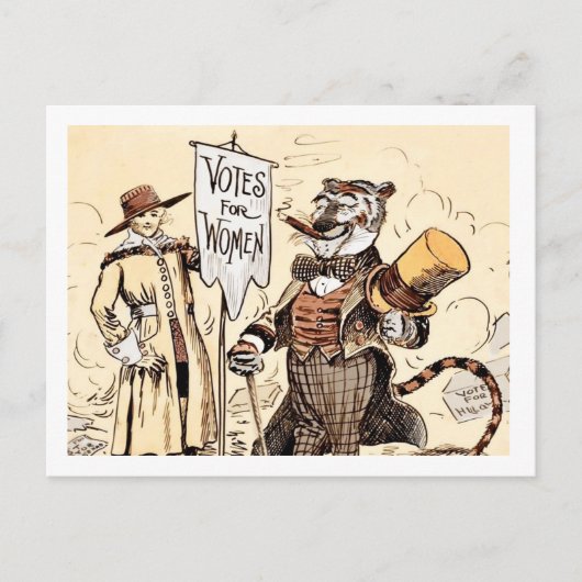 Frau und die Tiger-Stimmrechte Feiertagspostkarte (Vorderseite)