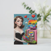 Frau und ein Rainbow Robot Wedding Postkarte (Stehend Vorderseite)