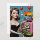 Frau und ein Rainbow Robot Wedding Postkarte (Vorne/Hinten)