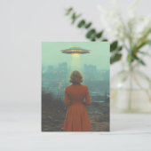 Frau und ein UFO Postkarte (Stehend Vorderseite)