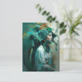 Frau und Elefantin Postkarte (Stehend Vorderseite)