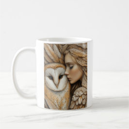 Frau und Eule in Feathers Kaffeetasse