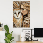 Frau und Eule in Feathers Poster (Heimbüro)