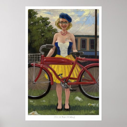 Frau und Fahrrad (nach De Kooning) Poster (Vorne)