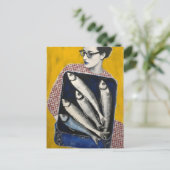 Frau und Fisch Postkarte (Stehend Vorderseite)