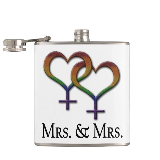 Frau und Frau Lesbian Pride Rainbow Symbols Flachmann (Geöffnet)