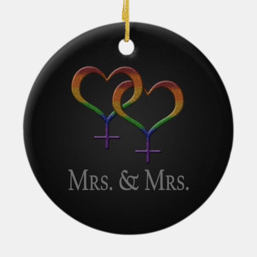 Frau und Frau Lesbian Pride Rainbow Symbols Keramikornament (Hinten)
