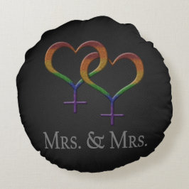 Frau und Frau Lesbian Pride Rainbow Symbols Rundes Kissen