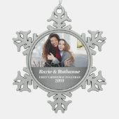 Frau und Frau Silver Damask Schneeflocken Zinn-Ornament (Vorderseite)