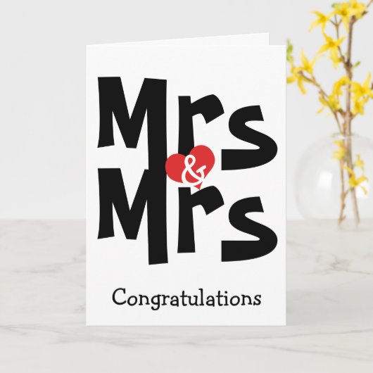 Frau und Frau Wedding Schwarz-weiß Glückwunsch Karte (Gelbe Blume)