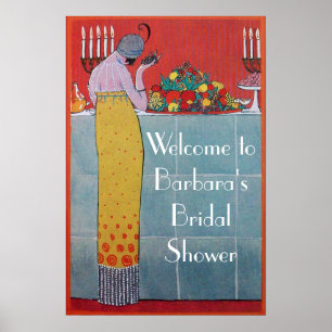 FRAU UND FRÜCHTE-TISCHSET ART DÉCO HOCHZEITSPAUSE POSTER