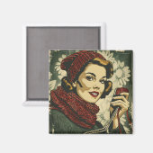 Frau und Garn Vintage Magnet (Vorderseite/Rückseite)
