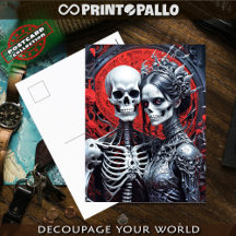 Frau und Herr Skeleton im roten Hintergrund