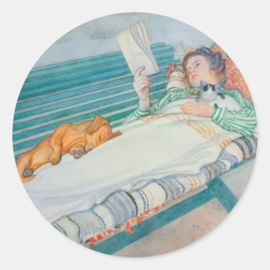 Frau und Hund auf einer Bank Runder Aufkleber (Vorderseite)