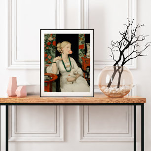 Frau und Hund Rosa Bubble Gum Blase Bunt Poster