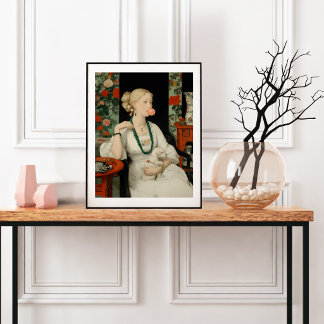 Frau und Hund Rosa Bubble Gum Blase Bunt Poster