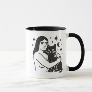 Frau und Katze Tasse