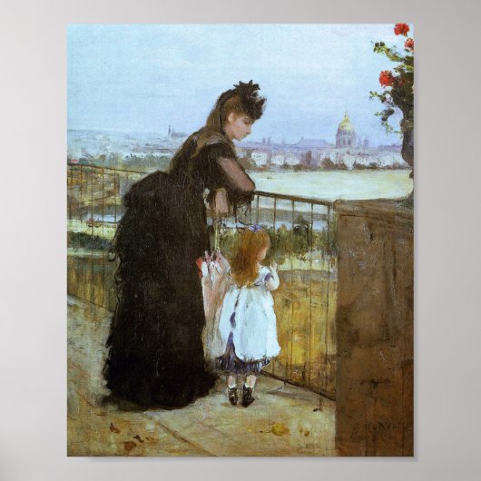 Frau und Kind auf einem Balkon (Morisot 1872) Poster (Vorne)