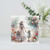 Frau und Kind im Blumengarten Muttertag Karte (Stehend Vorderseite)