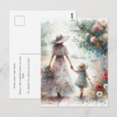Frau und Kind im Blumengarten zum Muttertag Postkarte (Vorne/Hinten)