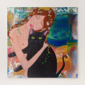 Frau und Klimt Style Cat Puzzle (Vertikal)
