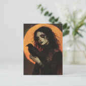 Frau und Krähe Horror Postkarte (Stehend Vorderseite)