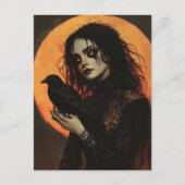 Frau und Krähe Horror Postkarte (Vorderseite)