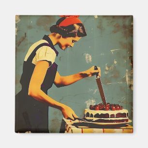 Frau und Kuchen Vintage Magnet