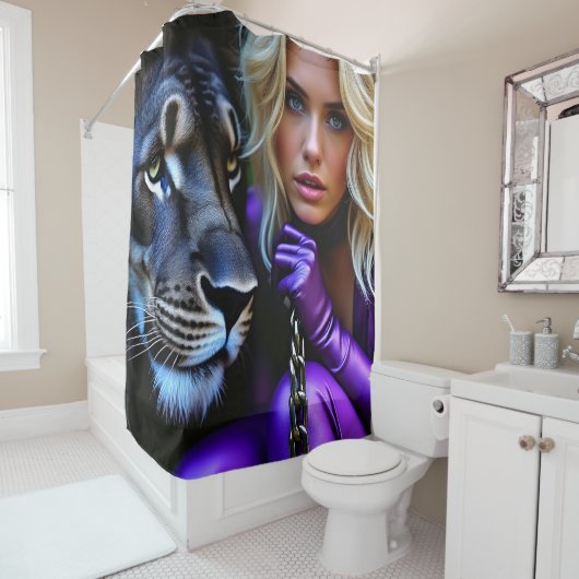 Frau und Löwe Duschvorhang (Beispiel)