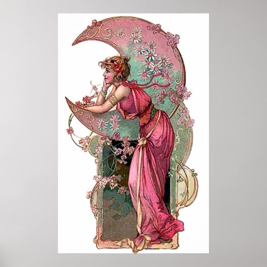 Frau und Mond, Jugendstil, romantisch Vintag Poster (Vorne)