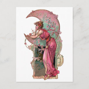 Frau und Mond, Jugendstil, romantisch vintage Postkarte