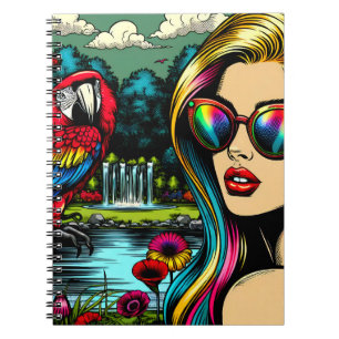 Frau und Papagei im Park Pop Art  Notizblock