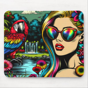Frau und Papagei im Park Pop Kunst, Kultur Mousepad