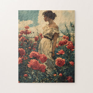 Frau und Pfingstrosen Vintage Puzzle