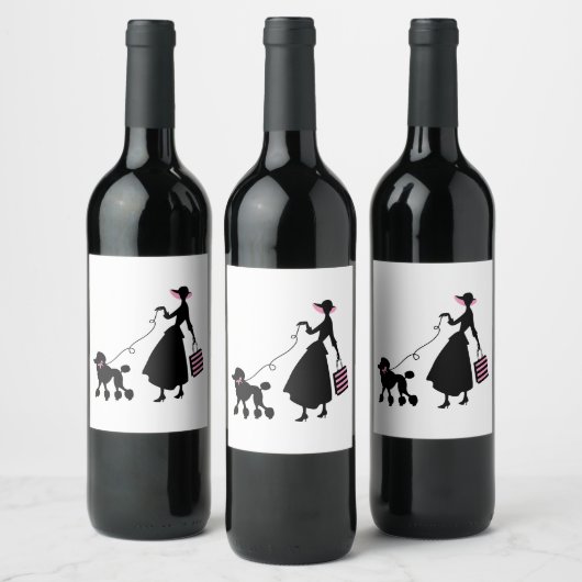 Frau und Poodle Weinetikett (Flaschen)
