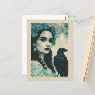 Frau und Rabe Postkarte