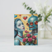 Frau und Roboter in der Liebe Postkarte (Stehend Vorderseite)
