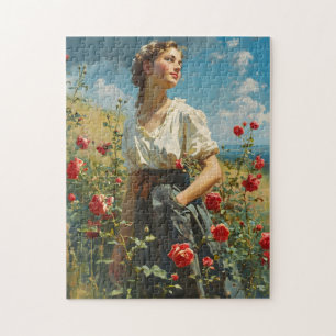 Frau und Rosen Vintage Puzzle