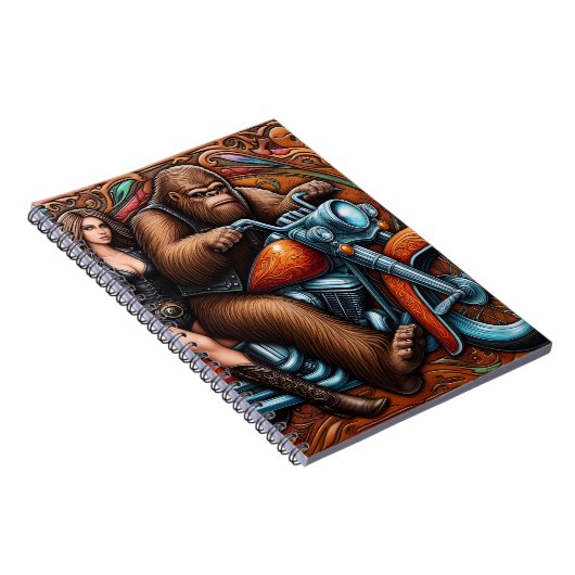 Frau und Sasquatch auf Motorrad Notizblock (Rechte Seite)