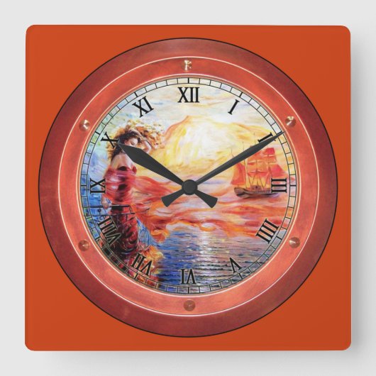 Frau und Schiffe römische Zahl Quadratische Wanduhr (Vorderseite)