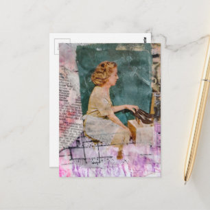 Frau und Schuhe Mixed Media Collage Postkarte