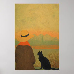 Frau und schwarze Katze Giclée-Druck Serene Minima Poster