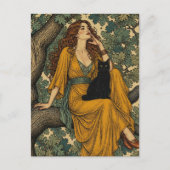 Frau und schwarze Katze in einem Baum Postkarte (Vorderseite)