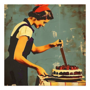 Frau und Torte Vintage Fotodruck
