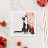 Frau und Tuxedo Katze Serviette (Beispiel)