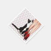 Frau und Tuxedo Katze Serviette (Ecke)
